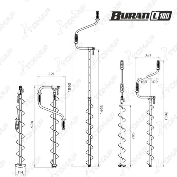 Ледобур BURAN 100L левое вращение, цельнотянутый шнек (LB-100L) Тонар