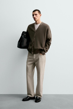 ZARA КАРДИГАН КЛАССИЧЕСКОГО КРОЯ ИЗ ХЛОПКА, ЗЕМЛЯНОЙ