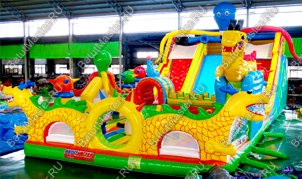 Коммерческий надувной батут "Осьминоги и драконы" 17*8*7 м