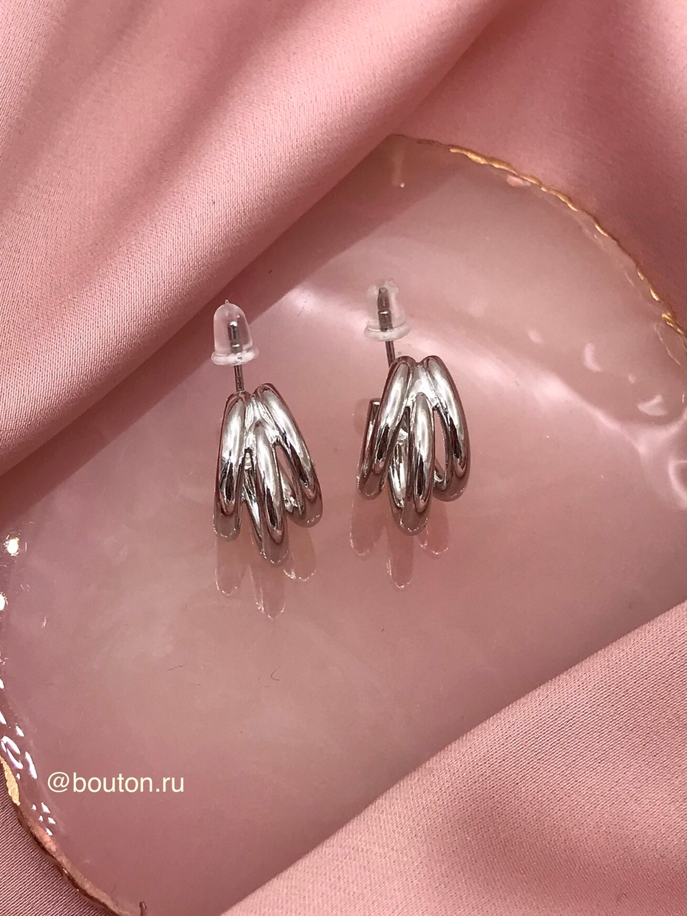 Серьги полукольца серебристые