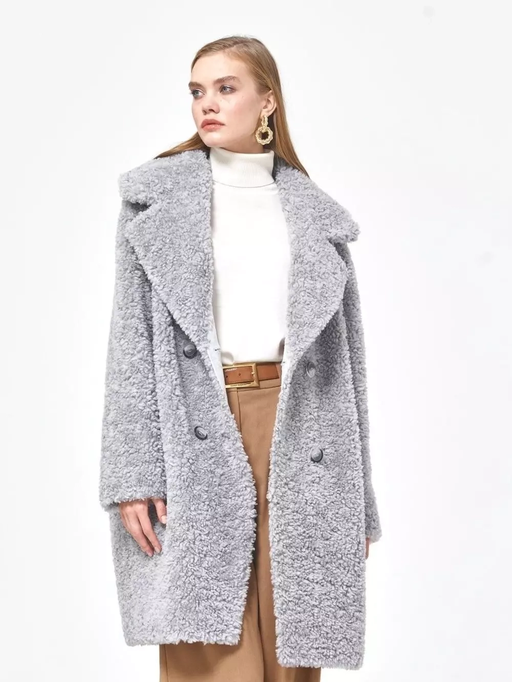 Шуба женская из овечьей шерсти чебурашка тедди, SilverFox (арт. S1188rm012bz)