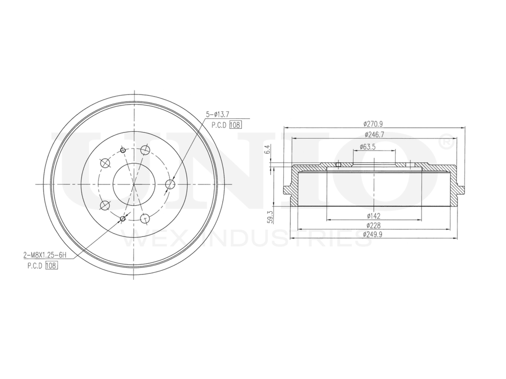 Барабан тормозной задний UNIO BRD-10008