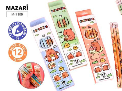 Карандаш ч/г 2В дер. "Capybara" корп. круглый (Mazari) (Комплект 12шт.)