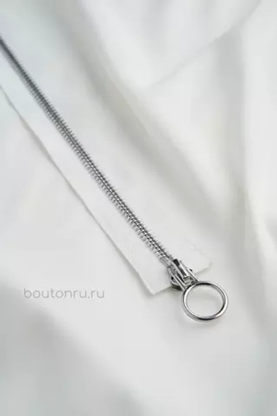 Молния серебро белая двухзамковая с кольцом