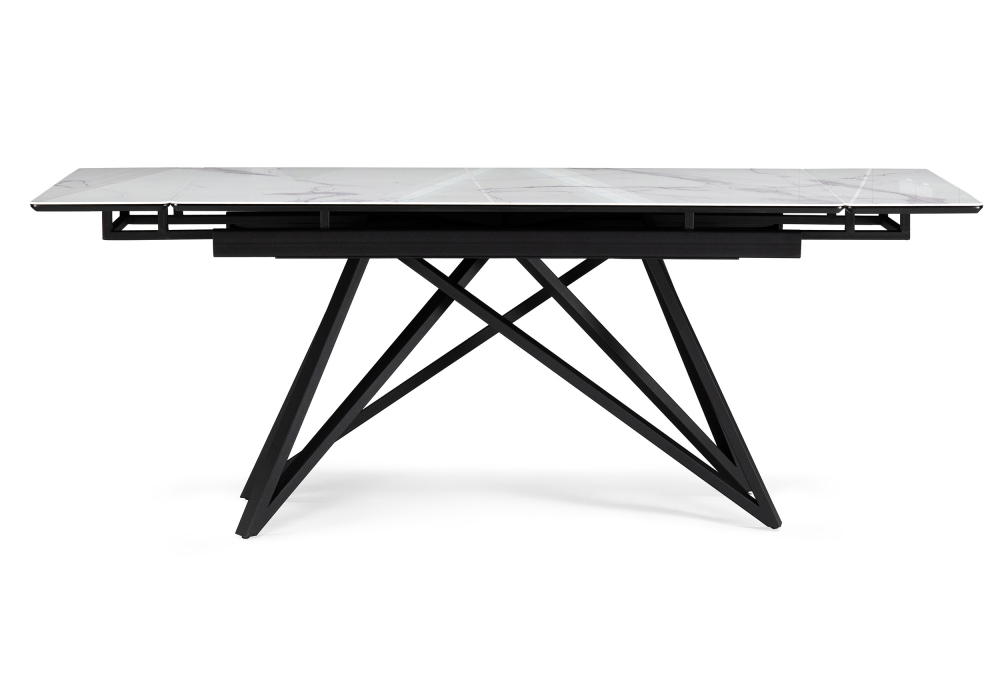 Стол стеклянный Woodville Вилсон 140(200)х80 белый мрамор, черный, ножки черные
