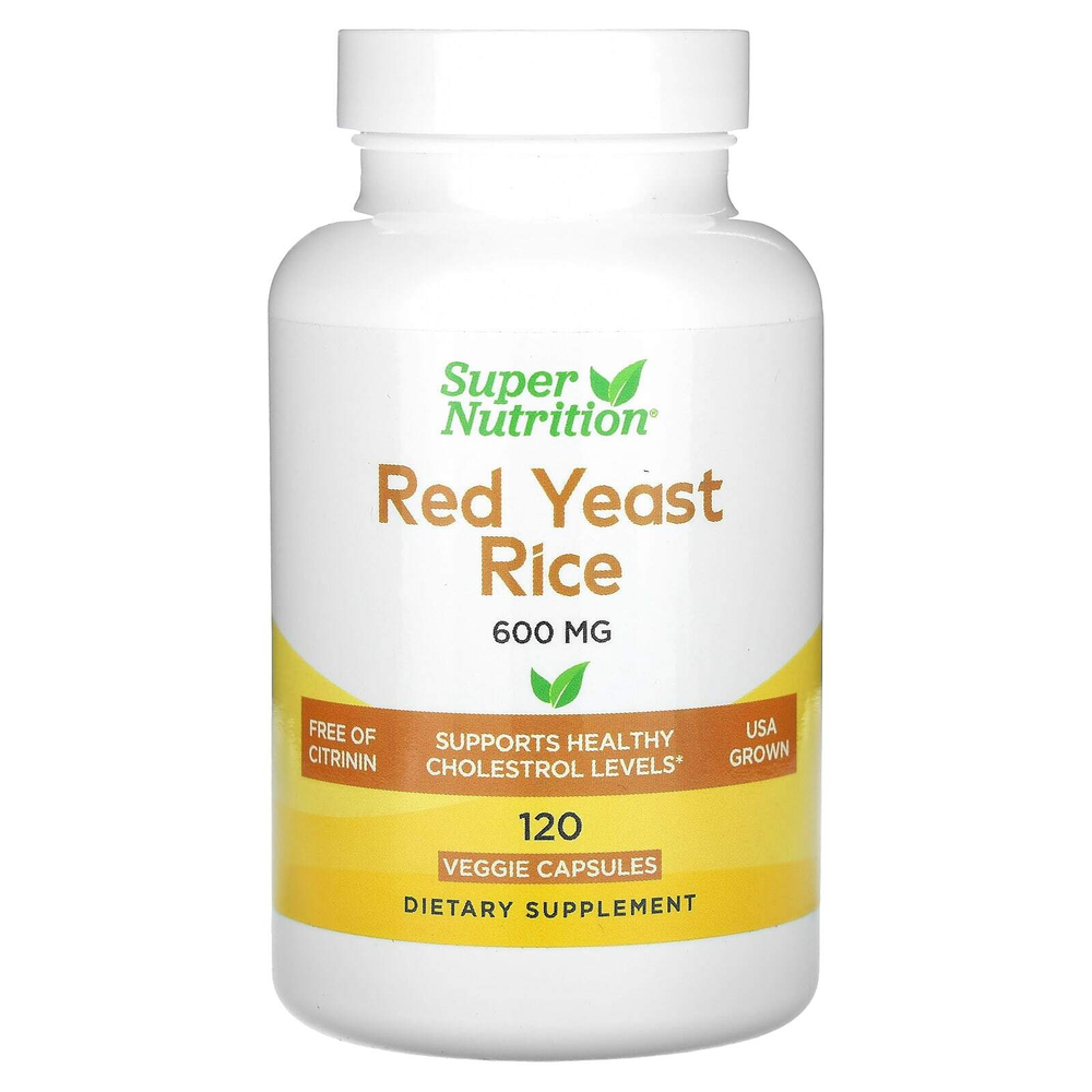 Super Nutrition, красный ферментированный рис, 600 мг, 120 растительных капсул