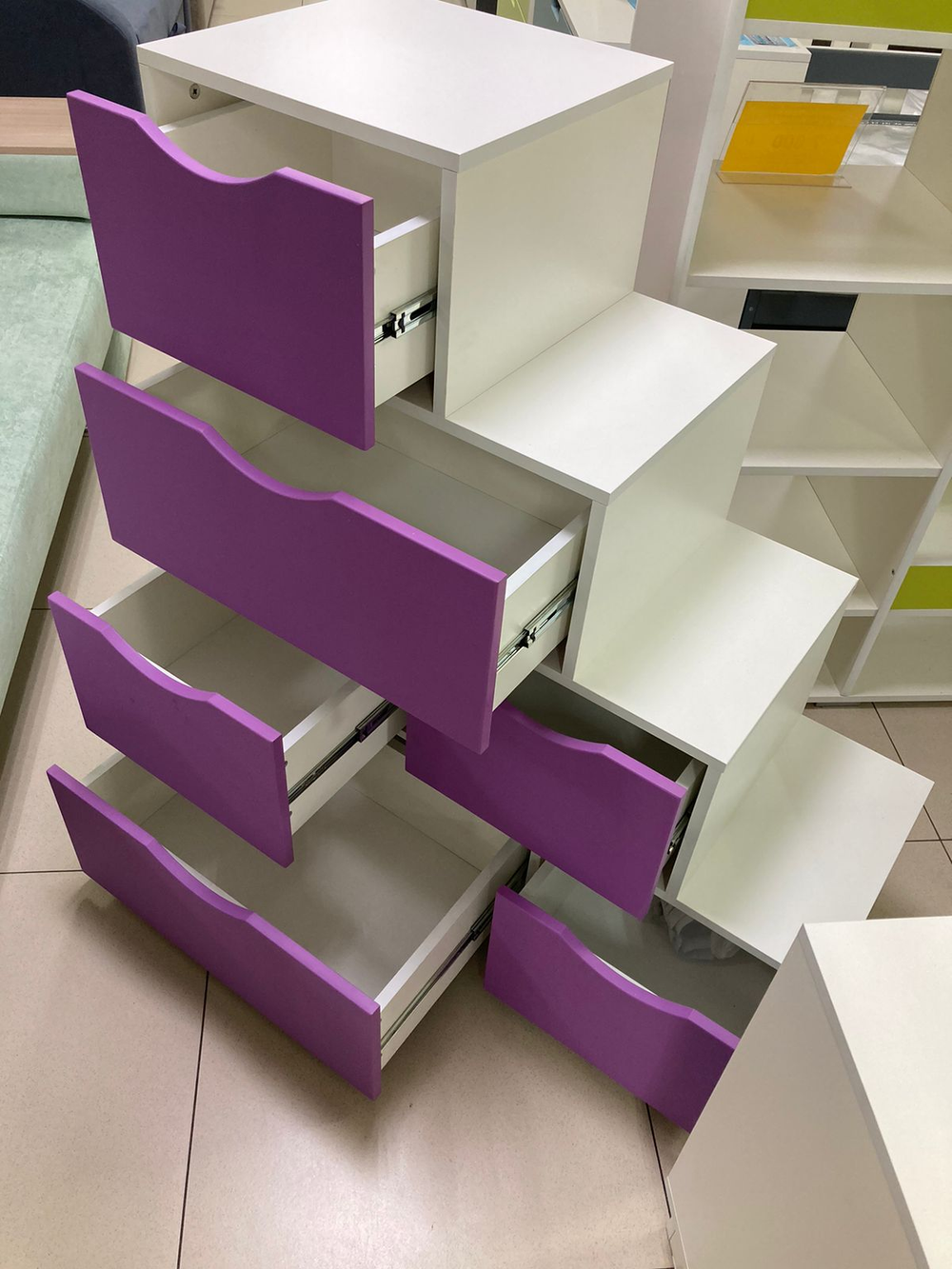 Комод Лесенка МДФ белый/фиалка