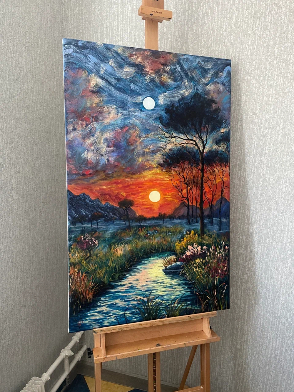 Картина маслом на холсте "Солнце и Луна" 70х110 см. Деревянный подрамник. Художник Наталия Осадчук