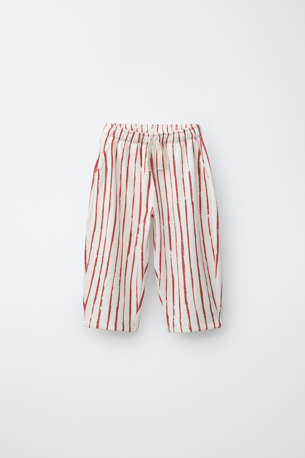 ZARA БРЮКИ BALLOON В ПОЛОСКУ, ЭКРЮ/КРАСНЫЙ