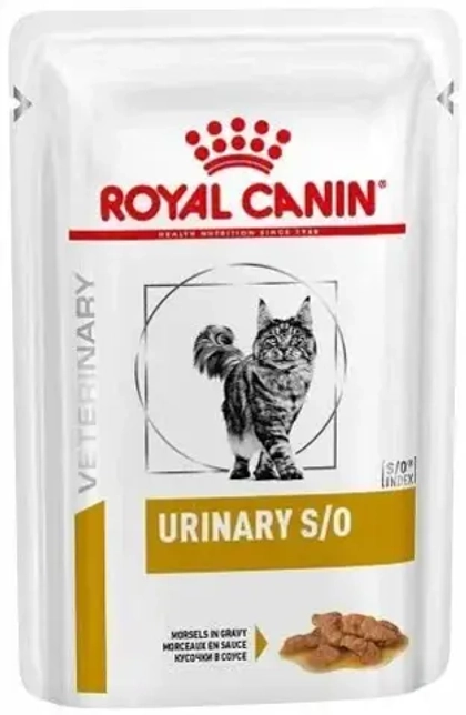 ROYAL CANIN Urinary S/O Диетический консервированный корм для кошек для растворения камней в почках, кусочки в соусе, 85 г