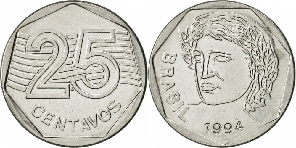 Бразилия 25 сентаво, 1994 - 1995 Фигура Республики XF