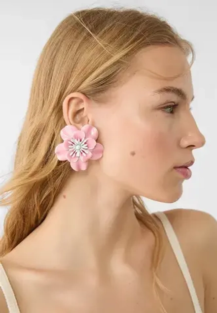 STRADIVARIUS Серьги с эмалированными цветами, розовый