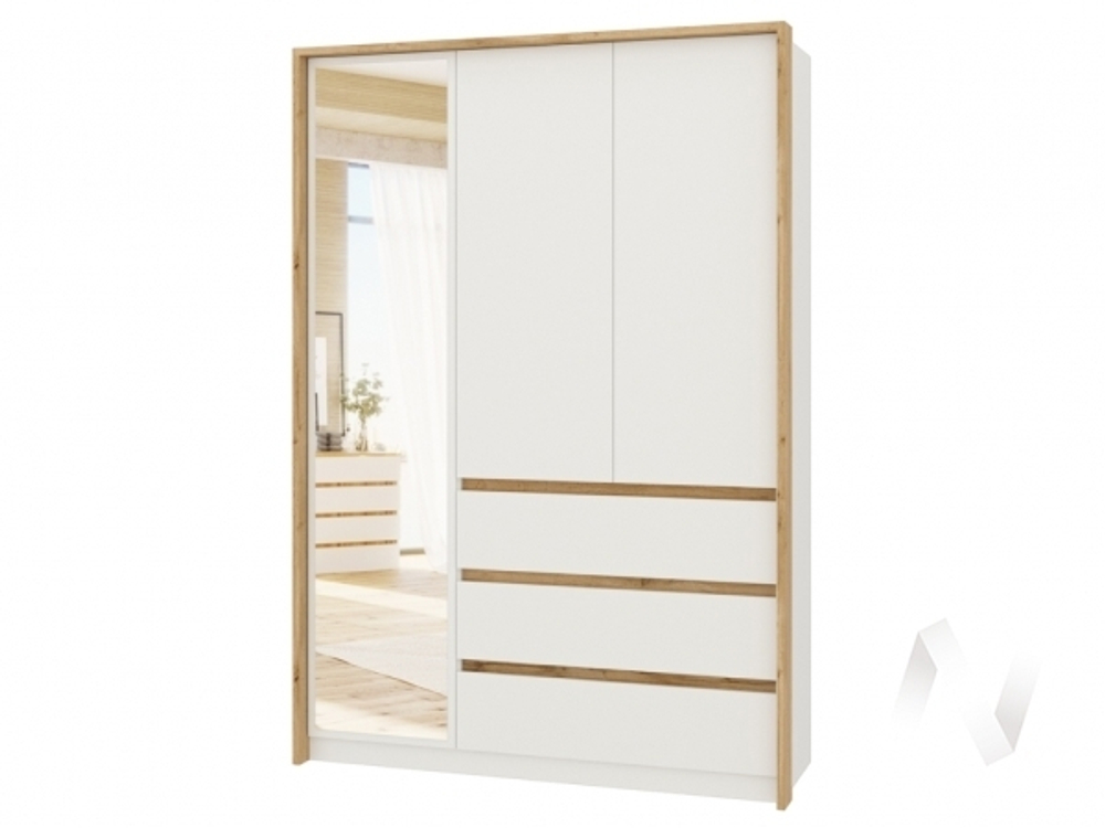 Шкаф 3-х створчатый секция №10 НКМ Дубай (белый жемчуг/дуб вотан)