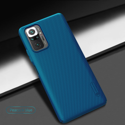 Тонкий жесткий чехол синего цвета (Peacock Blue) от Nillkin для Xiaomi Redmi Note 10 Pro и 10 Pro Max, серия Super Frosted Shield