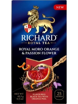 Чай в пакетиках Richard Royal со вкусом апельсина Моро и нежным ароматом пассифлоры, черный, 25 шт