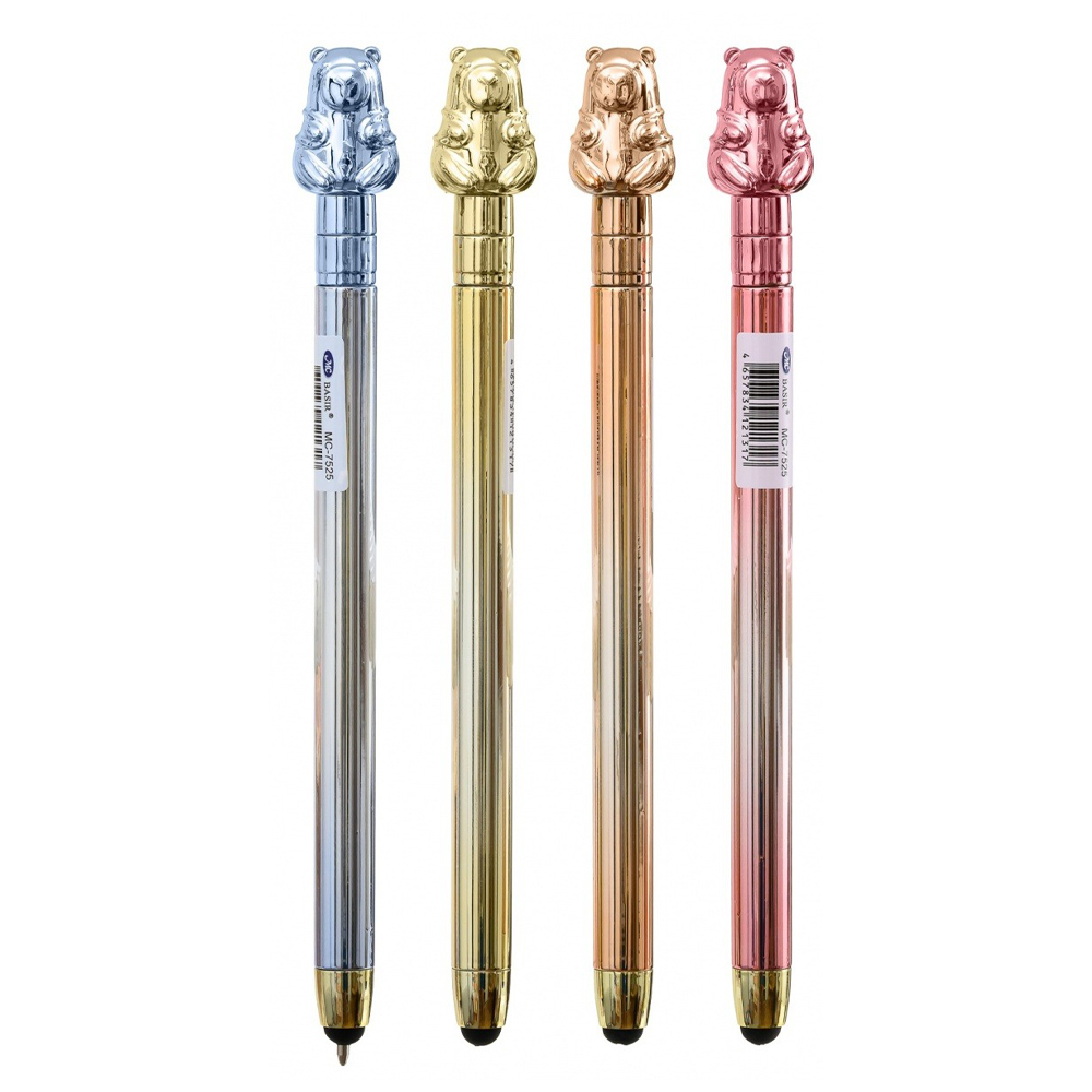 Ручка шариковая, автоматическая, Basir, синие чернила, стилус, серия "Капибара", поворотный механизм, разноцветный корпус с фигуркой, 36 шт