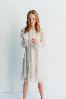 ZARA КРУЖЕВНОЕ ПЛАТЬЕ, ЭКРЮ