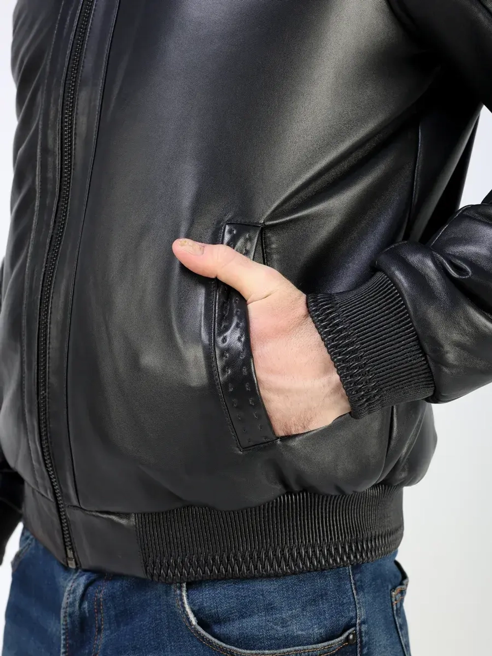 Куртка пуховик из натуральной кожи утепленная короткая