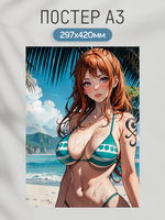 Постер плакат Нами На Пляже One Piece Ван Пис