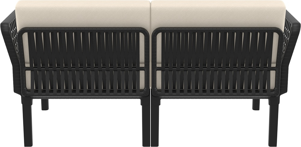 Диван пластиковый двухместный с подушками Siesta Contract Portofino Lounge, черный, бежевый