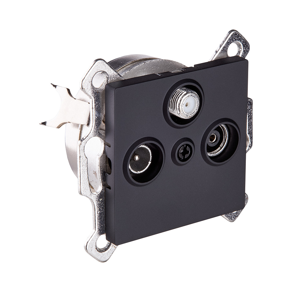 Розетка тройная TV (мама) + TV (папа) + спутниковая SAT, черный матовый Kollinger REA-036BM для Aspekt, Eleganz, Reflex