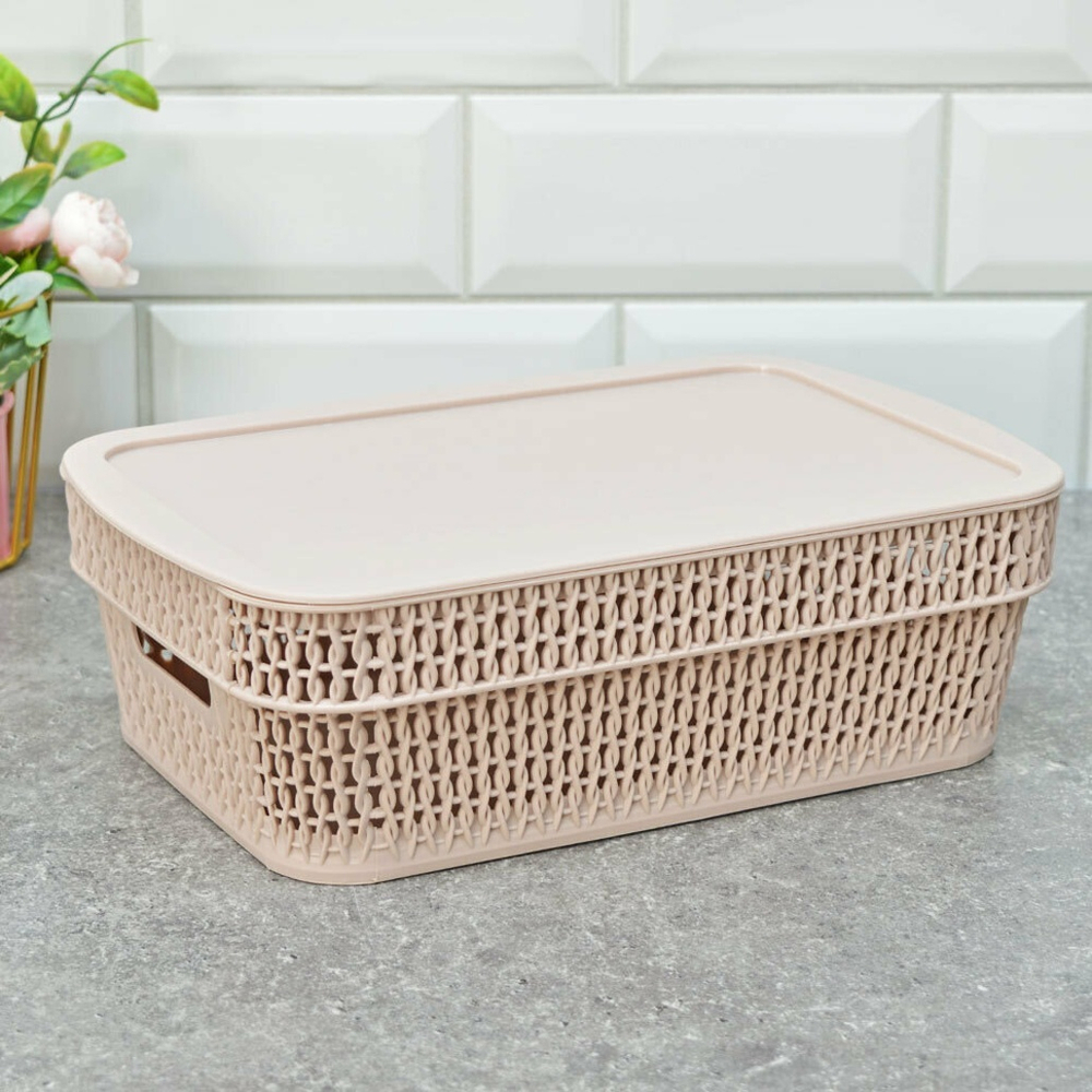 Корзина для хранения 3л с крышкой "Keeplex Ajur", бежевый топаз