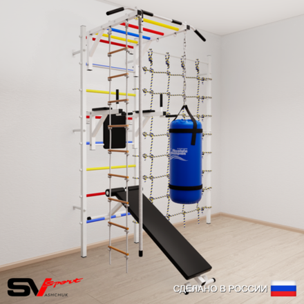 Шведская стенка Sv Sport усиленная 65510 (Турник рукоход/Брусья/Скамья/Канат/Лестница/Цепь/Мешок 15кг/Канатный лаз)