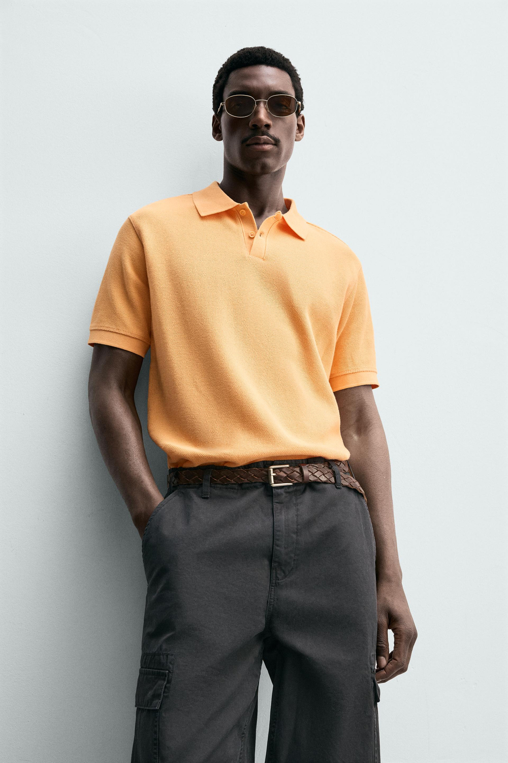 ZARA ПОЛО ПИКЕ REGULAR FIT, ОРАНЖЕВЫЙ