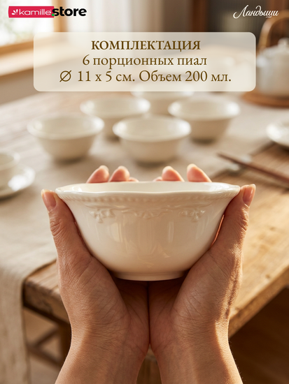 Сервиз чайно-столовый 38 предметов на 6 персон, фарфор, с рельефным орнаментом Ландыши