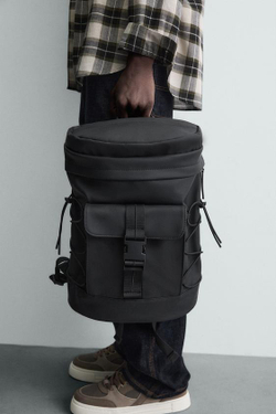 ZARA ПРОРЕЗИНЕННЫЙ РЮКЗАК, ЧЕРНЫЙ