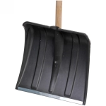 Лопата снеговая пластиковая 380*365 мм, с оцинк.планкой, с дер.черенком и V-ручкой, d=32