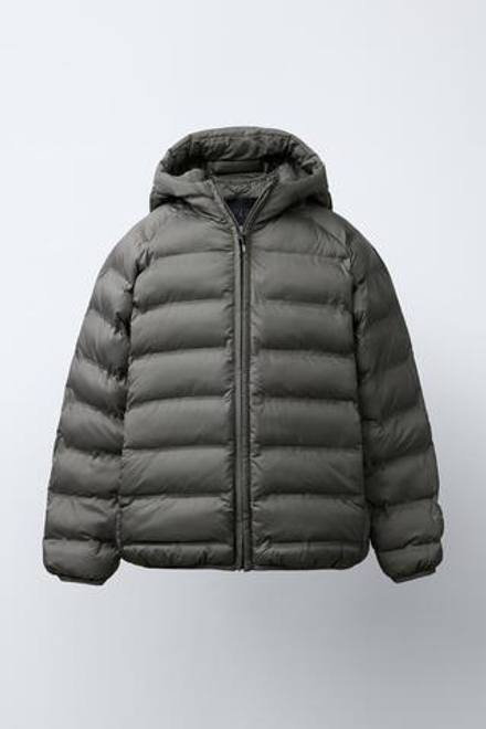 ZARA УЛЬТРАЛЕГКАЯ КУРТКА С КАПЮШОНОМ, СЕРО-КОРИЧНЕВЫЙ