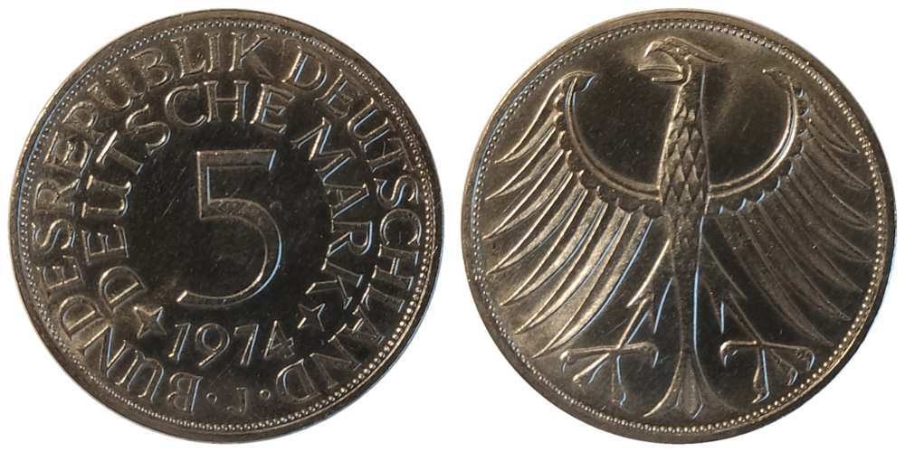Германия 5 марок, 1951-1974 UNC
