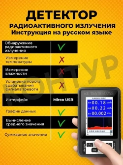 Портативный детектор дозиметр тестер для измерения ядерного ионизирующего, радиоактивного, рентгеновского, гамма излучения / Счетчик Гейгера радиационная безопасность