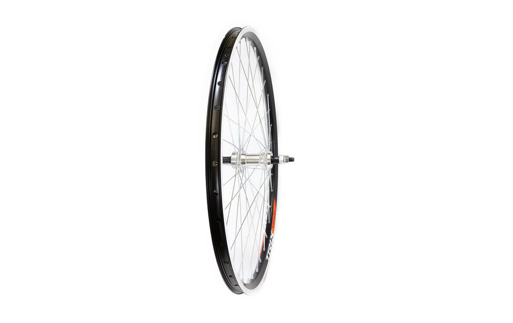 Колесо заднее 27.5" TRIX, профиль алюминиевый, двойной, 36H, фрезерованный, 584х19,4/25х21,4мм, A/V, анодированный, черный, втулка стальная, V-br, под трещотку, гайки, серебристая, спица серебристая