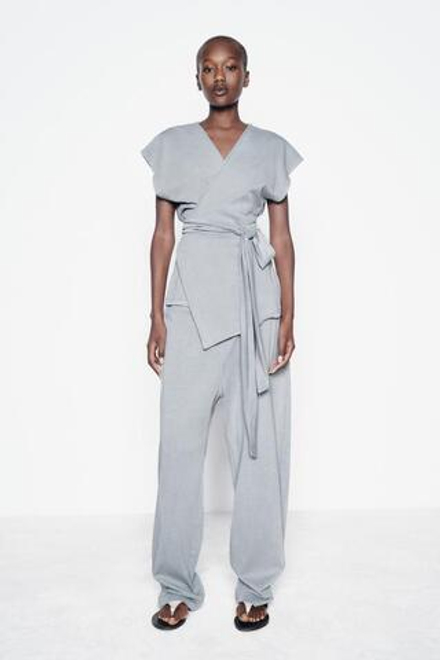ZARA БРЮКИ ИЗ ПЛОТНОГО ХЛОПКА С ЭФФЕКТОМ ПОТЕРТОСТИ, СЕРЫЙ/СИНИЙ