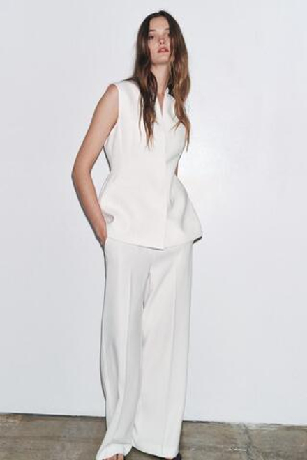 ZARA ЖИЛЕТ ИЗ КОЛЛЕКЦИИ ZW С БАСКОЙ, ЭКРЮ