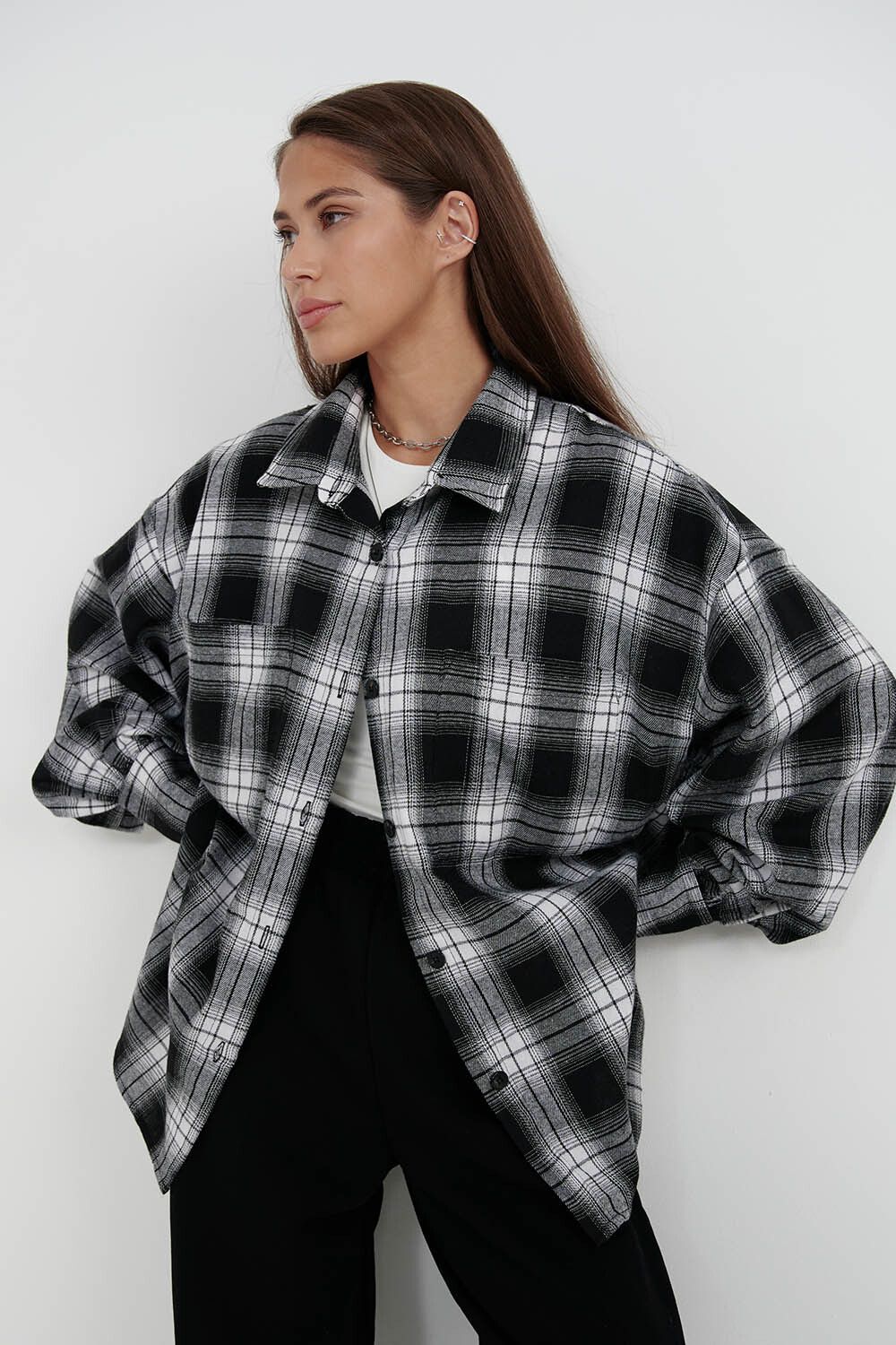 Рубашка из фланели в серо-черную клетку