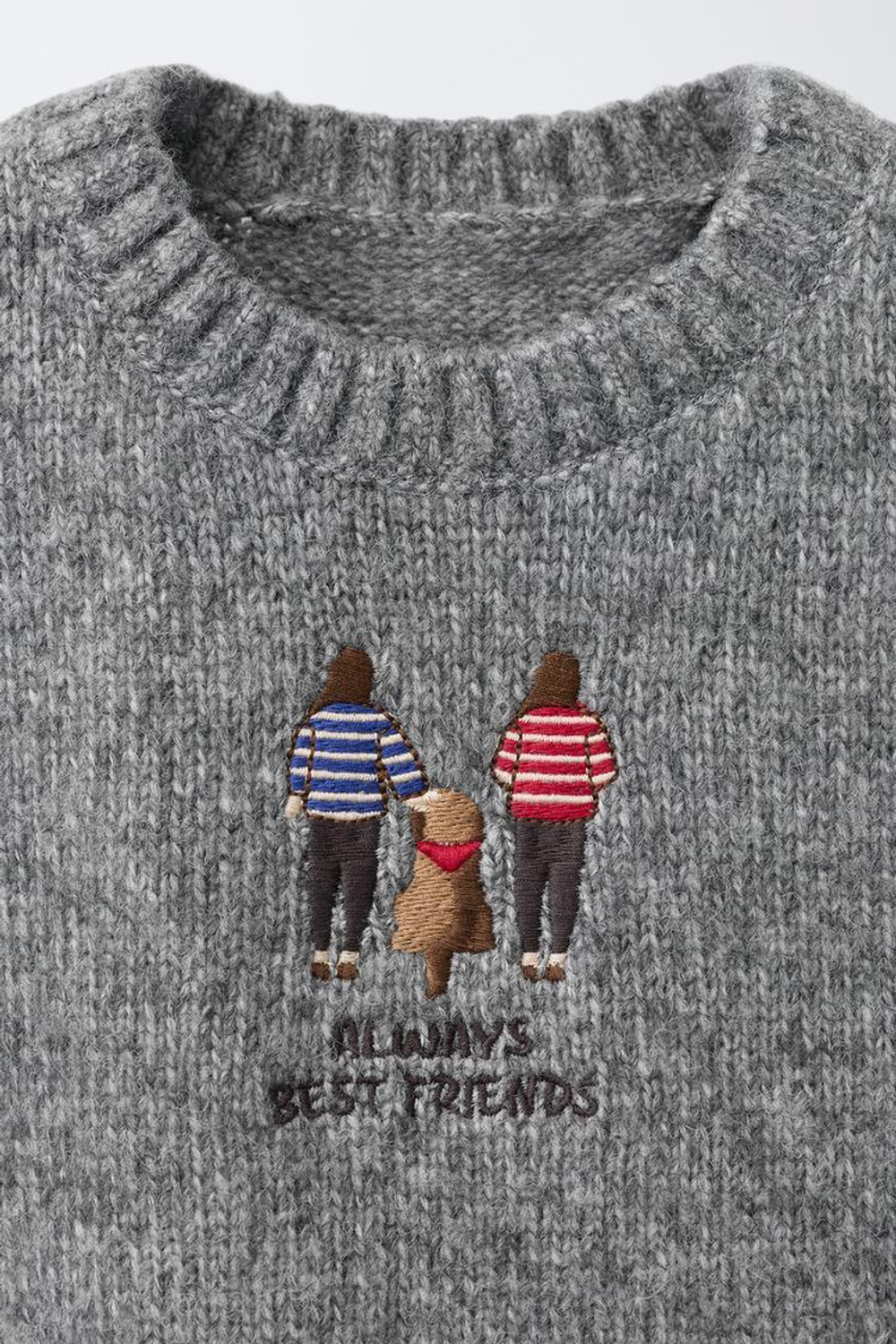 ZARA ТРИКОТАЖНЫЙ ДЖЕМПЕР С ВЫШИВКОЙ, СЕРЫЙ МЕЛАНЖ