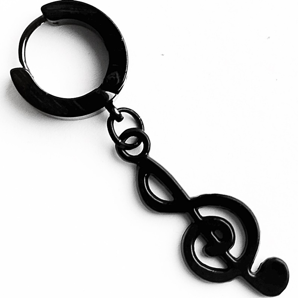 Серьга кольцо (1шт.) "Скрипичный ключ" (24х10мм). Медицинская сталь, титановое покрытие.