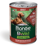 Влажный корм Monge Dog BWild GRAIN FREE для взрослых собак, беззерновой, из ягненка с тыквой и кабачками, консервы 400 г - 24 шт