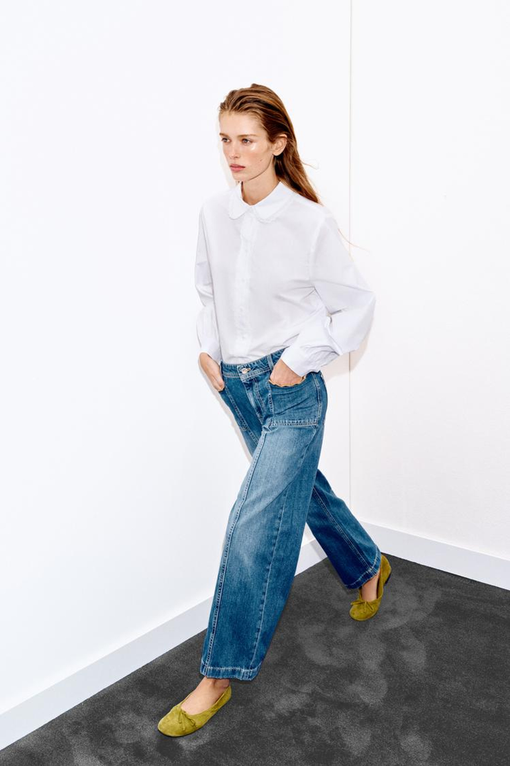 ZARA РУБАШКА С БОЛЬШИМ ОТЛОЖНЫМ ВОРОТНИКОМ, БЕЛЫЙ