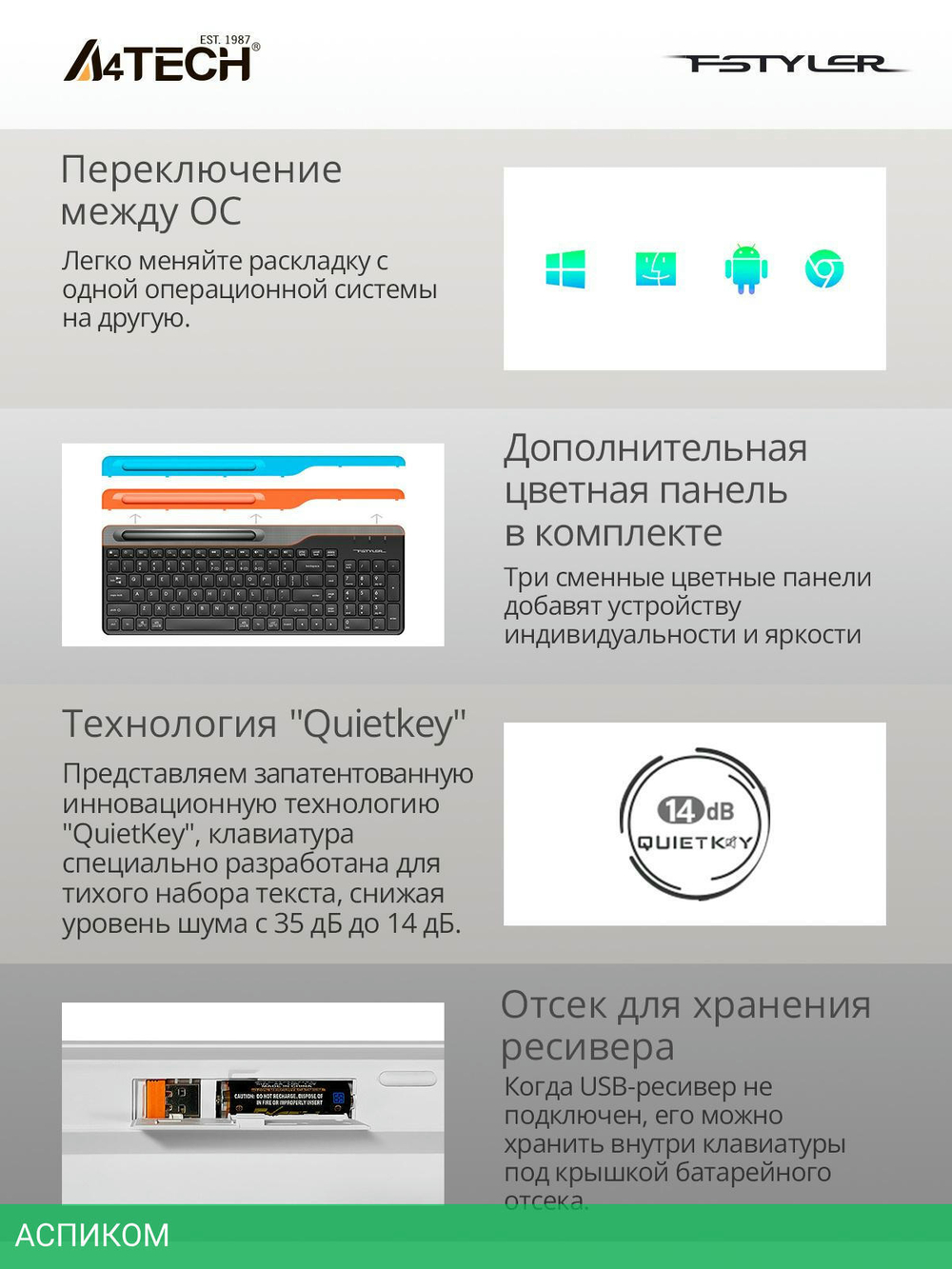 Клавиатура A4Tech Fstyler черный/серый (FBK25)