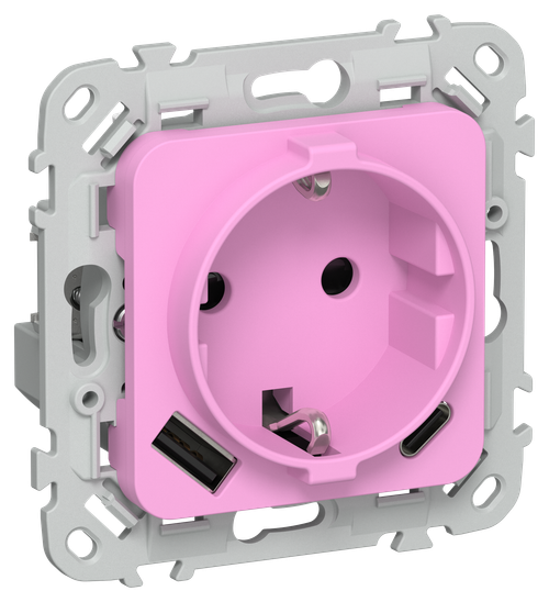 FLITE Розетка 1-местная с заземлением с защитными шторками 16А с USB A+C 20Вт РСЮшс11-0-ФлПр пурпурный IEK