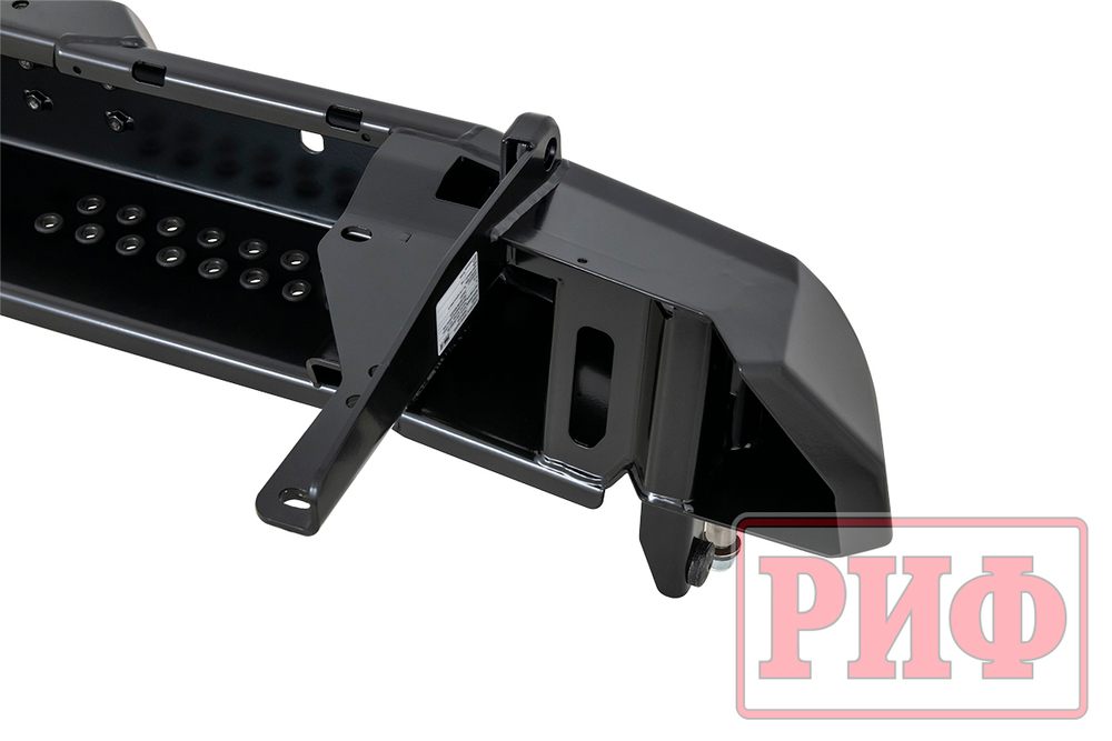 Бампер силовой задний Toyota Land Cruiser 200 2012-2015 с квадратом под фаркоп, калиткой, фонарями, подсветкой номера, стандарт РИФ