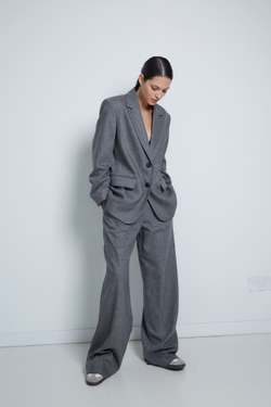 Брюки с защипами из шерсти серый меланж