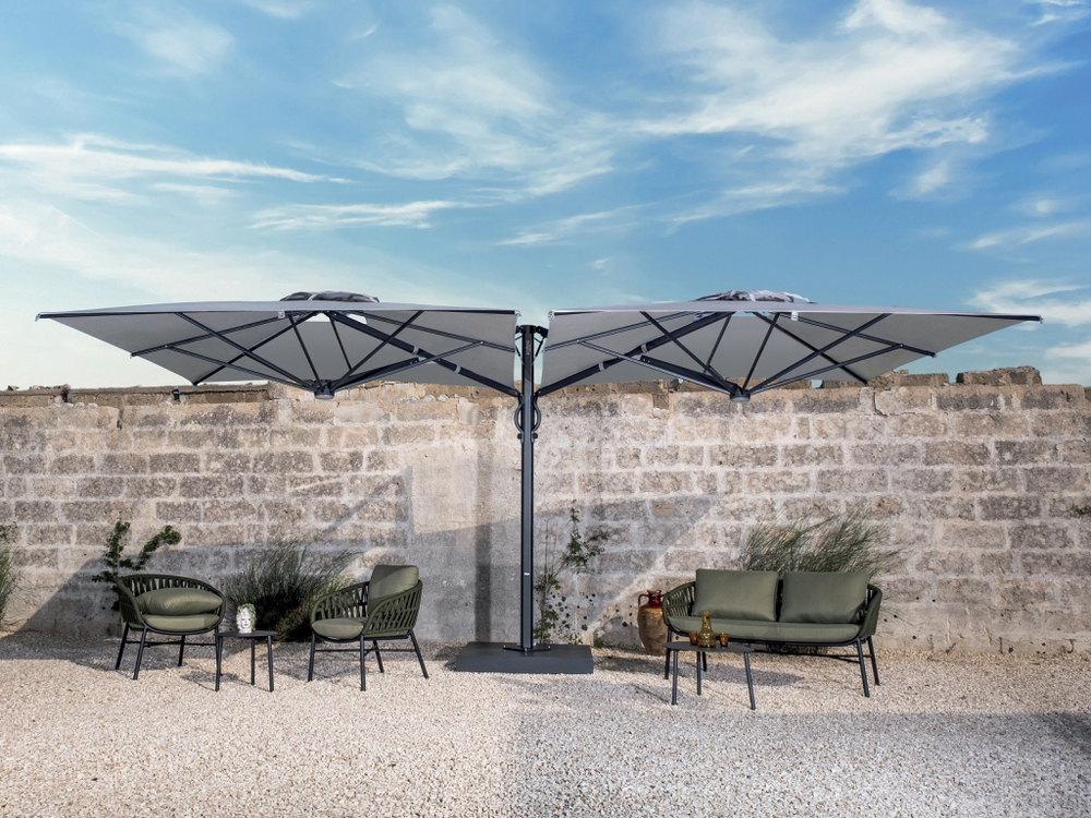 Зонт профессиональный двухкупольный 2.9х6 м Scolaro Galaxia Dual V Carbon, антрацит, серебристо-серый