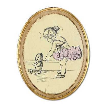 Девочка с мишкой, панно 19х24 см [Арт. S000IE8]