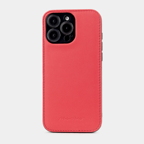 Чехол-накладка кожаная для iPhone 16 Pro Max, теленок красного цвета