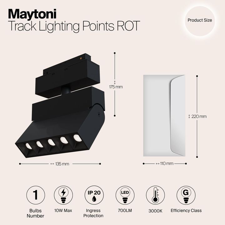 Трековый светодиодный светильник для магнитного шинопровода Maytoni Track lamps TR015-2-10W3K-B